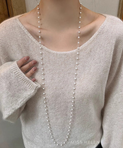 Collar único de cuentas de seda con cristales de perla y plata de ley 