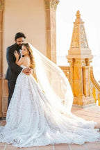 Hermosos vestidos de novia largos sin mangas línea A con encaje