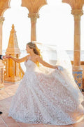 Hermosos vestidos de novia largos sin mangas línea A con encaje