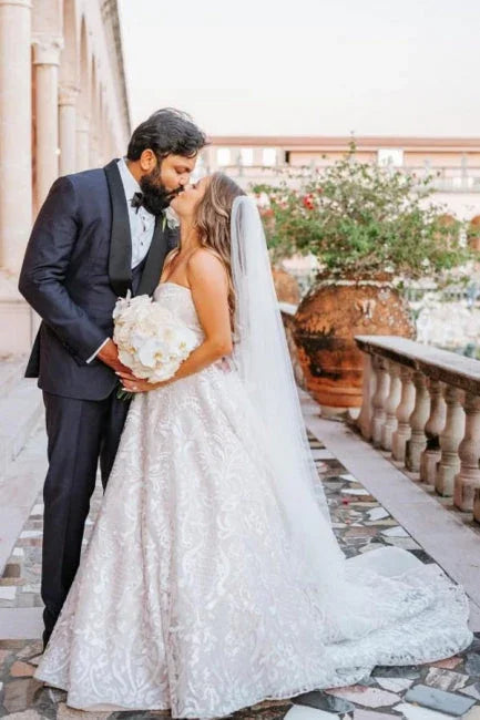 Hermosos vestidos de novia largos sin mangas línea A con encaje
