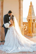 Hermosos vestidos de novia largos sin mangas línea A con encaje