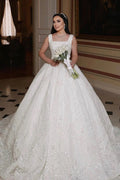 Beautiful Long A-line Sleeveless Beading Wedding Dress With Lace