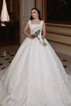 Beautiful Long A-line Sleeveless Beading Wedding Dress With Lace