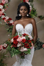 Beautiful Strapless Sweetheart Lace Mermaid Wedding Dress With Applique