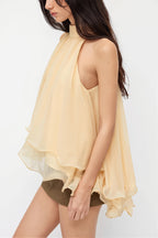 Loose Chiffon Ruffle Flowy Halter Top