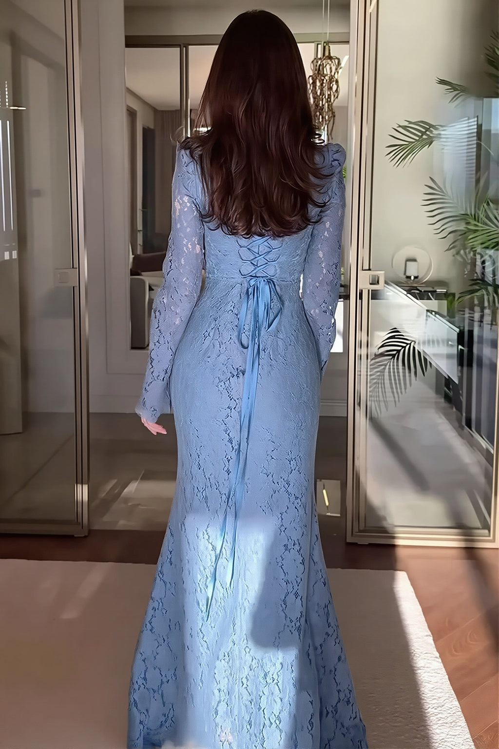 Lace Long Sleeve Mermaid Maxi Dress