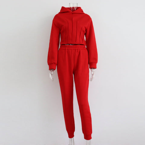 Conjunto de sudadera con capucha para mujer, otoño e invierno, suéter con capucha ceñido, pantalones deportivos informales, conjunto de dos piezas 