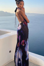 Elegant Digital Print Cowl Neck Vacation Maxi Dress