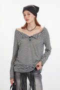 Striped Off Shoulder Long Sleeve T-shirt