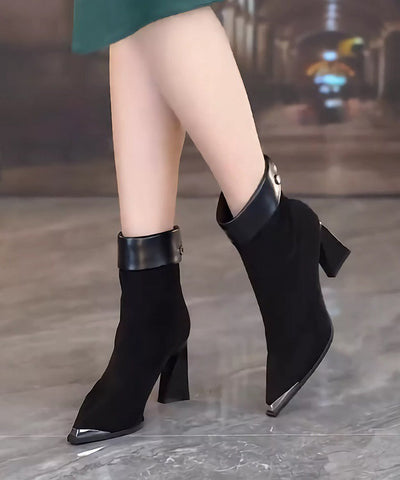 Botas de ante de morera con tacón grueso y punta puntiaguda 