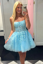 A-Line Tulle Lace Homecoming Dress with Appliques