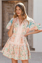 Elegant Linen Tie Belt Waist Cinching Casual Fairy Mini Dress