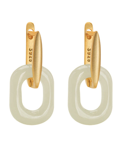 Chic Gold Sterling Silver Overgild Jade Hoop Earrings