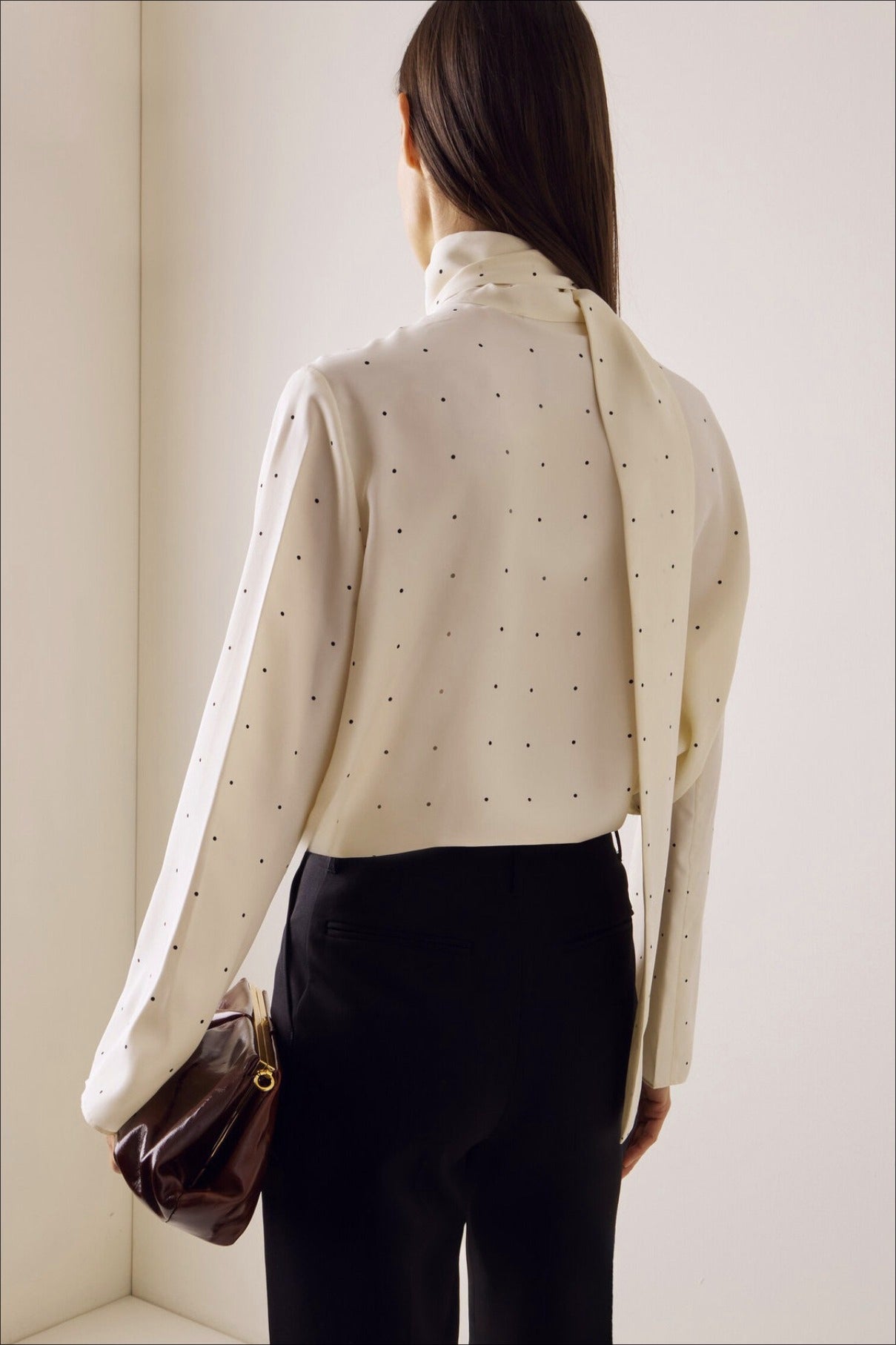 Ribbon Polka Dot Loose Commuter Blouse