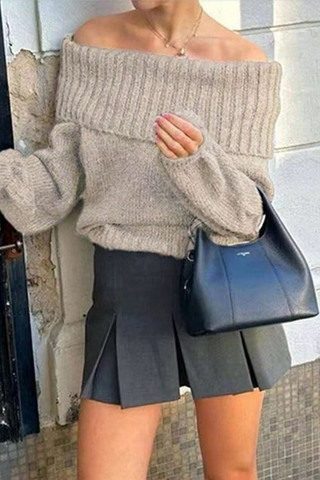 Sexy schulterfreie Pullover in Volltonfarbe 