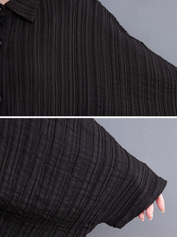 Long Sleeves Loose Pleated Solid Color Lapel Blouses&Shirts Tops