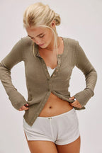 Solid Single-Button Fitted Long-Sleeve Knit Cardigan