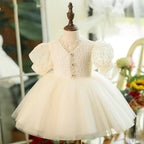 Vestido de niña pequeña blanco con vuelo, para comunión, desfile, princesa, bautizo 