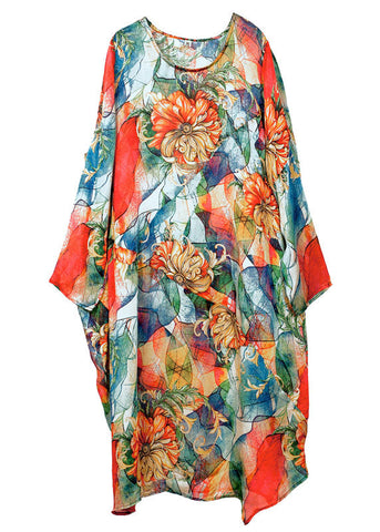 Bohemian Red Oversized Print Chiffon Strandkleid Sommer 