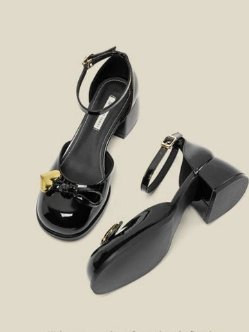 Solid French Vintage Mary Janes Shoes Women Bow-knot Sweet Elegant Pumps Shoes Female Heart-shape Korean Fashion Shoes 2024 New
