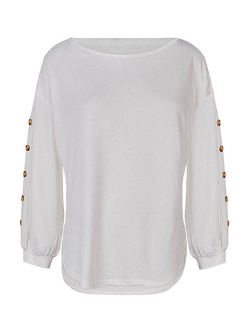 Simple Loose Long Sleeves Solid Color Round-Neck T-Shirts Tops