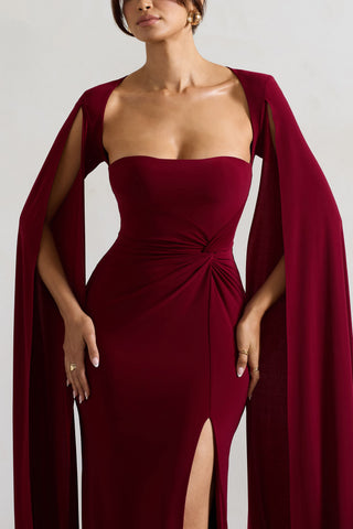 Vestido midi con abertura alta y cuello cuadrado liso 