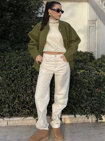 Tossy Casual Loose High Waist Outwear Sweater For Women Long Sleeve Slim Pocket Patchwork Autumn Cardigan Knitwear Women's Coat