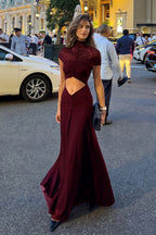 Open Back Cut Out Crop Top Flared Maxi Dress