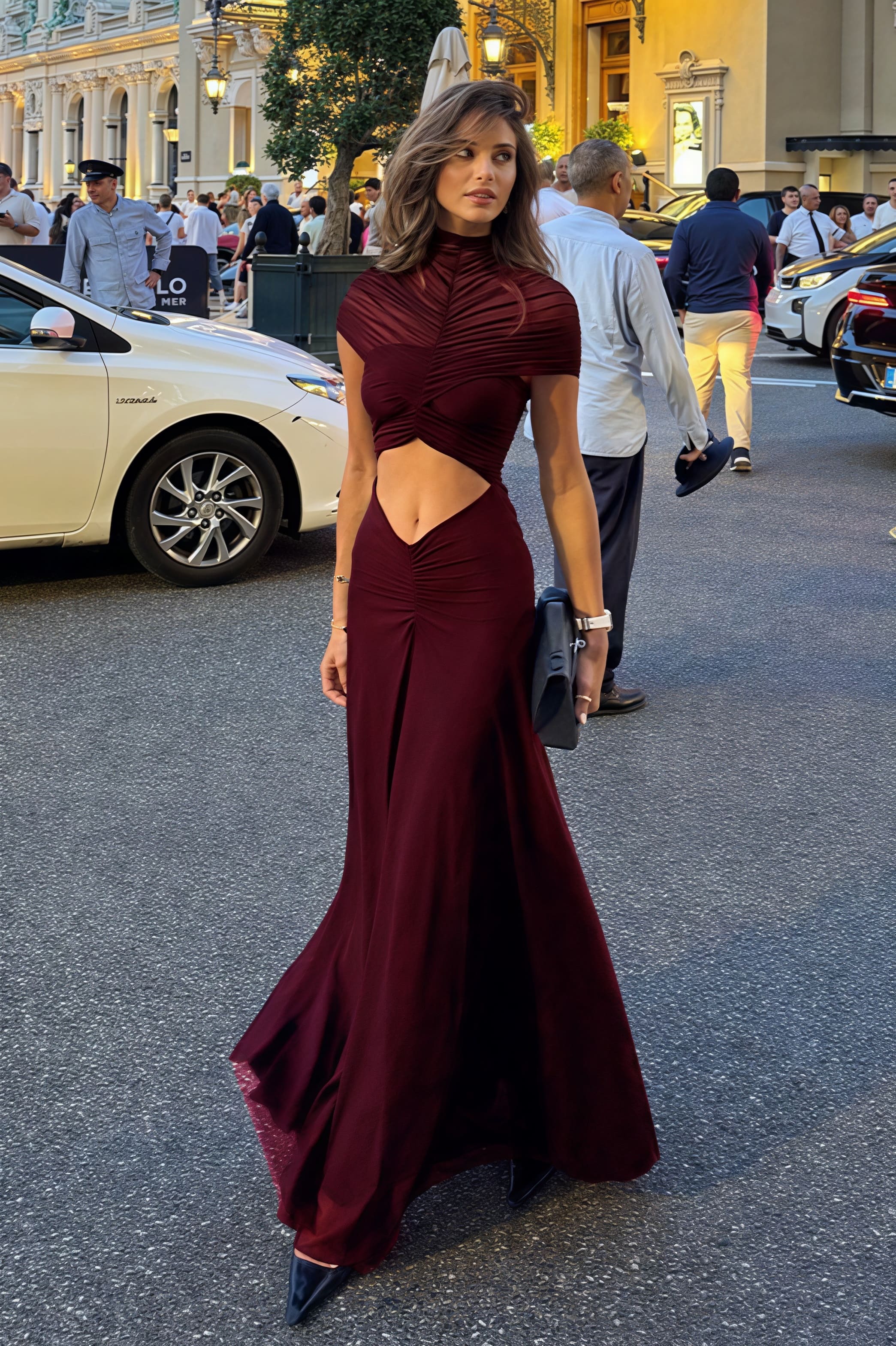 Open Back Cut Out Crop Top Flared Maxi Dress