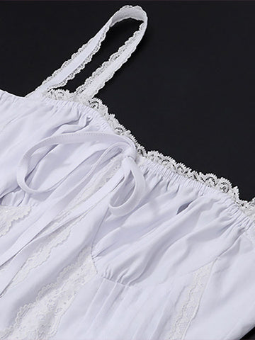 Sommer Minikleider Weiße Träger Hals Spitze Strandkleid 