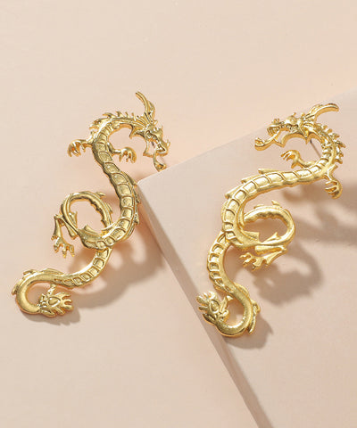 European and American Ins Style Exaggerated Golden Dragon Drop Earrings