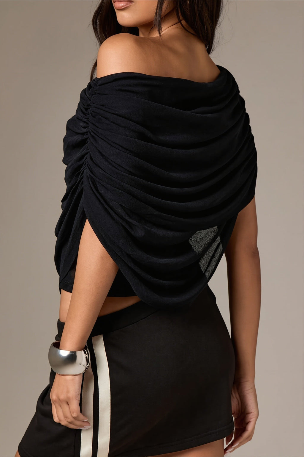 Solid Ruched Cape Loose Blouse