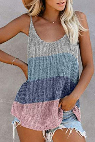 Tops de cuello en U con patchwork a rayas de moda urbana (11 colores) 