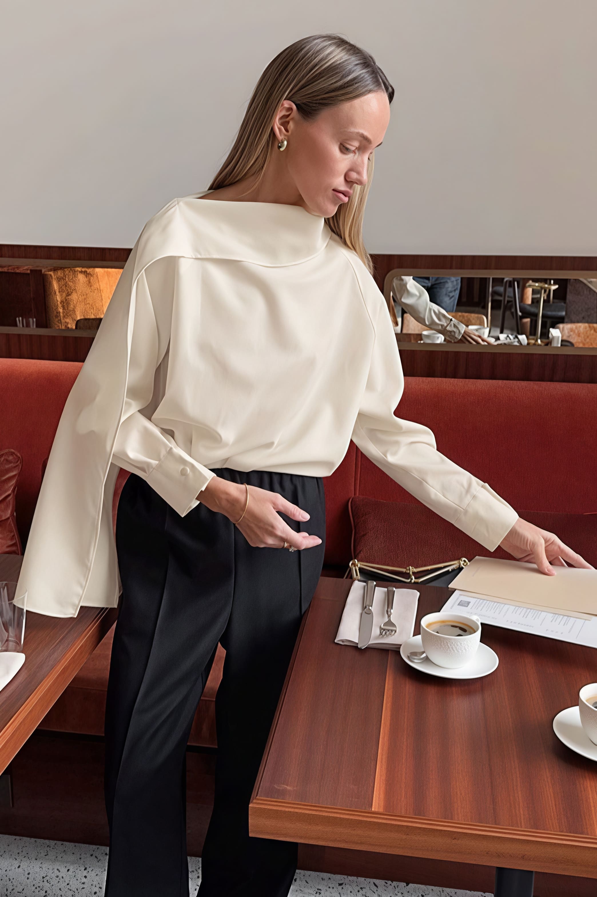 Chic Tie Detail Apricot Long Sleeve Blouse