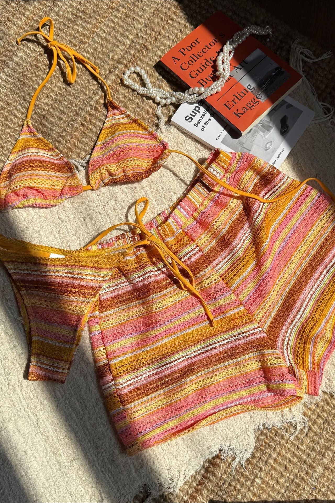 Knit Colorblock Three Piece Bikini Set