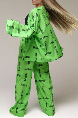 Cárdigan informal de dos piezas con estampado de letras y cuello frenillo, manga larga 