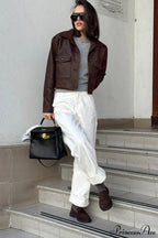 Biker Leather Collared Slim Coat