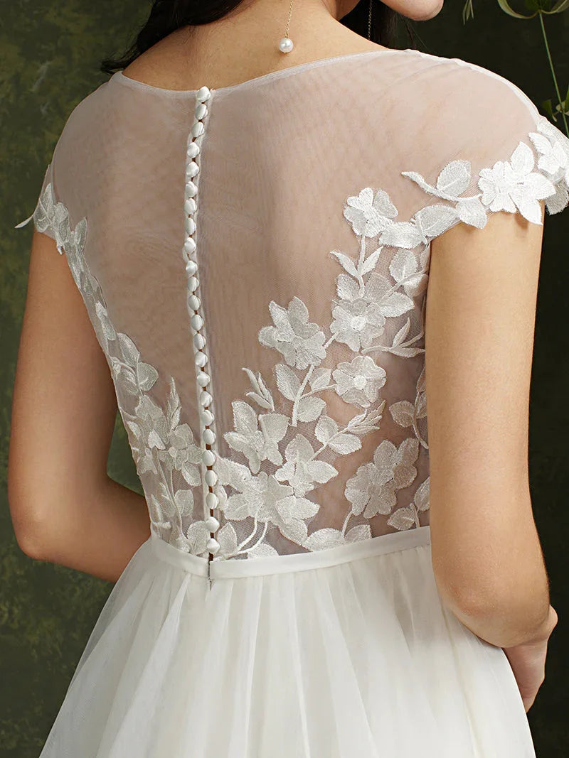Long A-line Sweetheart Chiffon Lace Wedding Dresses with slit