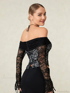 Black Lace Floral Sheer Off-shoulder Slim Corset Top