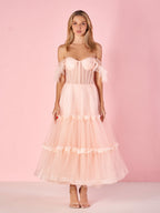 A-Line Corset Ruffled Tulle Prom Dress