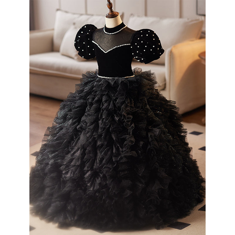 Vestido elegante de primera comunión para niñas, vestido de fiesta de cumpleaños esponjoso para concurso de belleza 