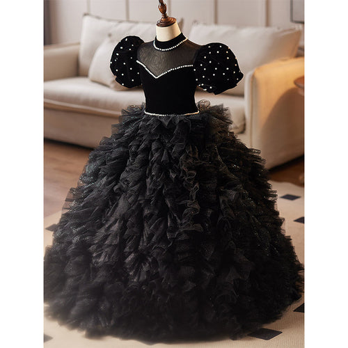 Vestido elegante de primera comunión para niñas, vestido de fiesta de cumpleaños esponjoso para concurso de belleza 