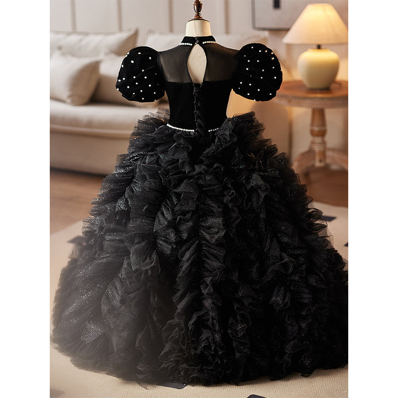 Vestido elegante de primera comunión para niñas, vestido de fiesta de cumpleaños esponjoso para concurso de belleza 