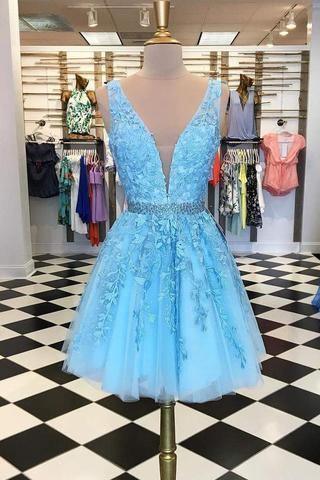 Appliques Beaded Sleeveless A Line Tulle Short Homecoming Dresses