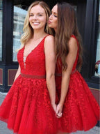 Appliques Beaded Sleeveless A Line Tulle Short Homecoming Dresses