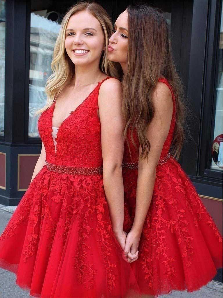 Appliques Beaded Sleeveless A Line Tulle Short Homecoming Dresses