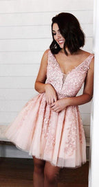 Appliques Beaded Sleeveless A Line Tulle Short Homecoming Dresses