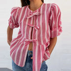 Bowknot Front Hollow Out Vintage Ruffles Puff Sleeve Elegant Sweet Y2K Crop Top