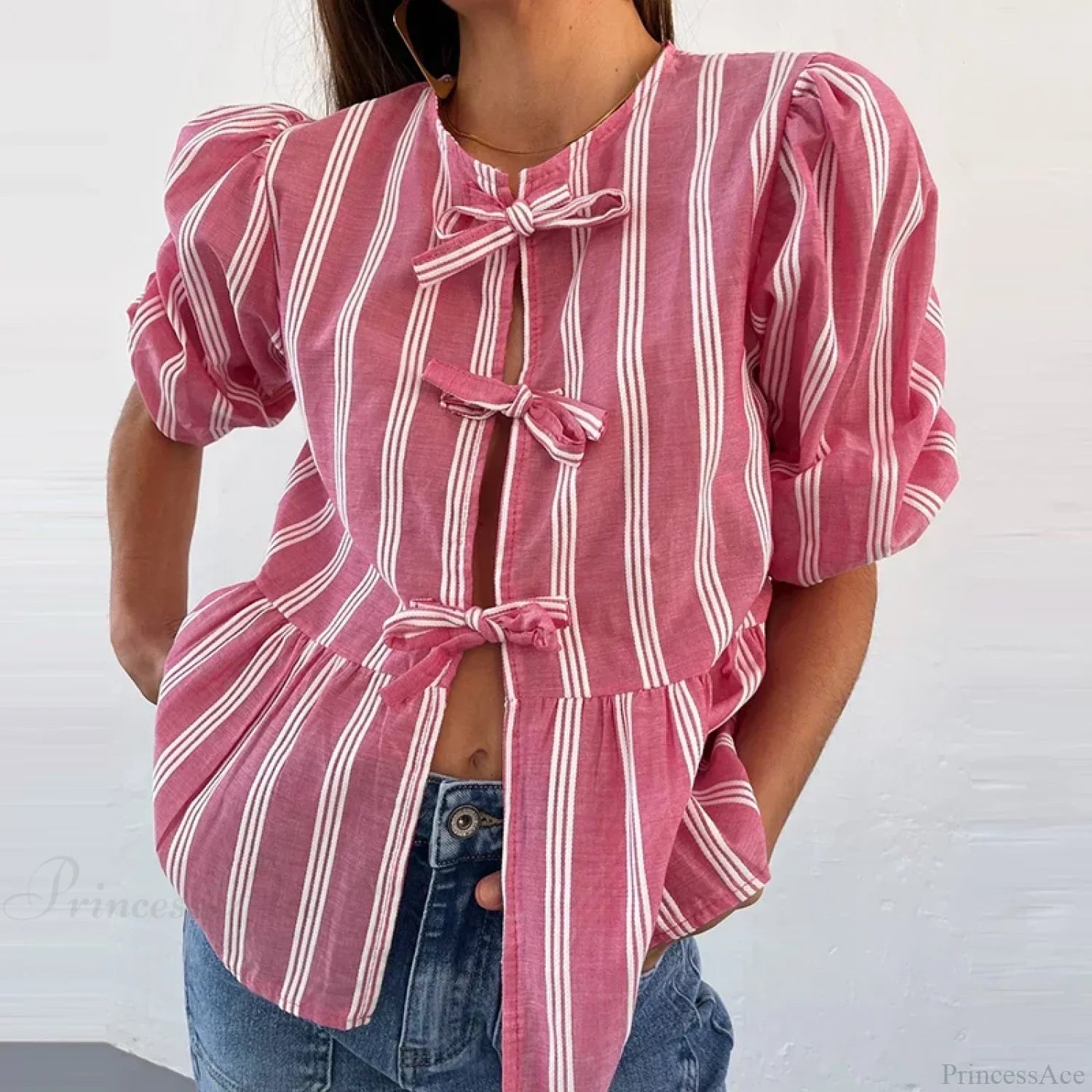 Bowknot Front Hollow Out Vintage Ruffles Puff Sleeve Elegant Sweet Y2K Crop Top