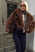 Brown Vintage Old Money Faux Fox Fur Short Coat